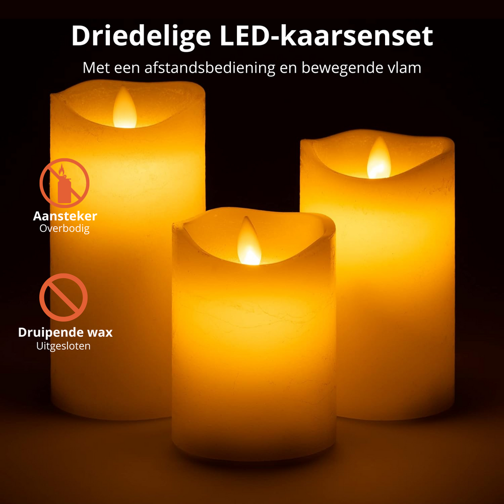 Led Kaarsen Met Afstandsbediening - Set van 3 - Ø7,5 cm