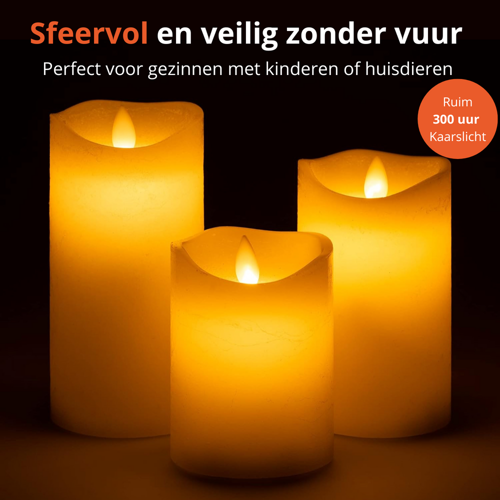 Led Kaarsen Met Afstandsbediening - Set van 3 - Ø7,5 cm