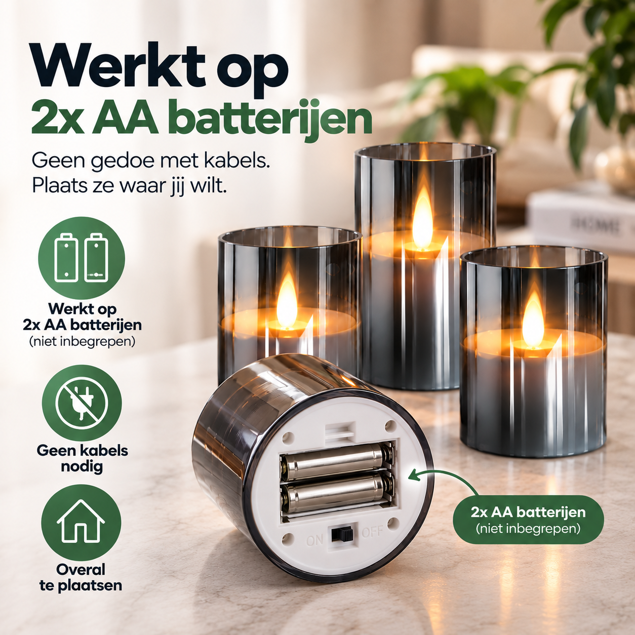 Homies LED kaarsen set van 3 - Smokey Glas
