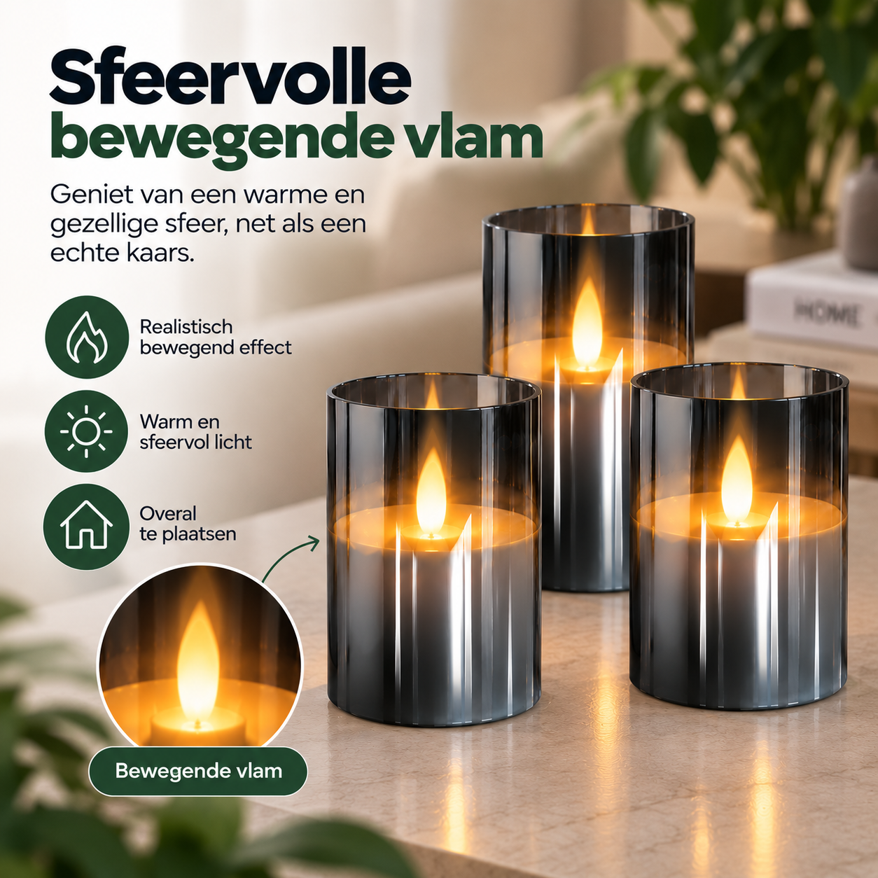 Homies LED kaarsen set van 3 - Smokey Glas