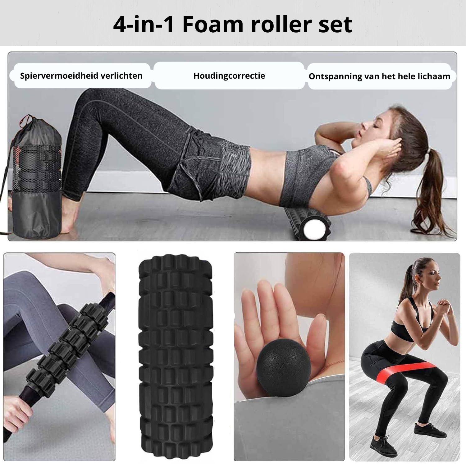 Foam roller set 4 delig + GRATIS Weerstandsband