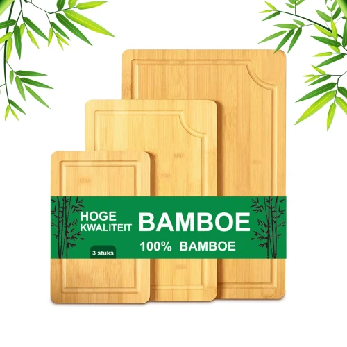 Set van drie bamboe snijplanken van hoge kwaliteit, 100% bamboe