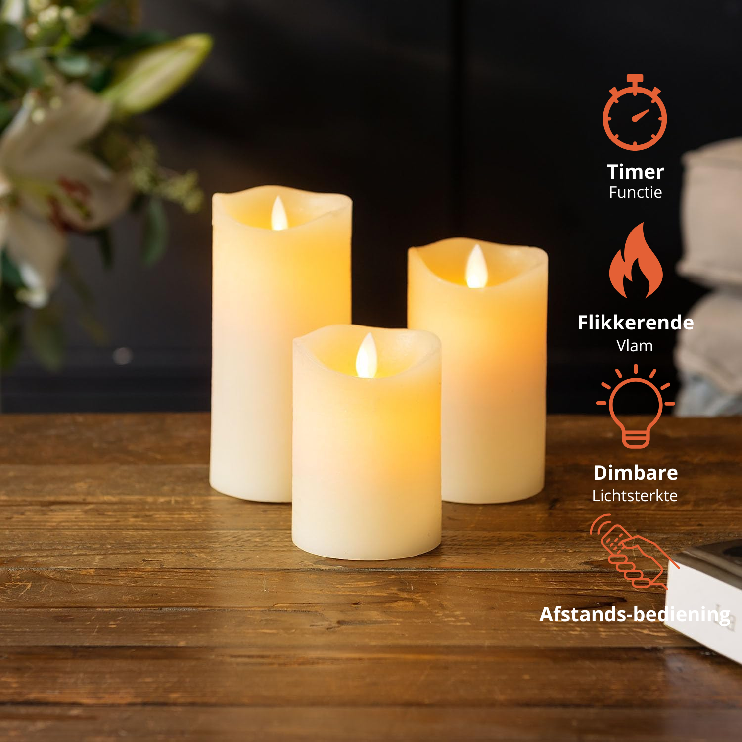 Led Kaarsen Met Afstandsbediening - Set van 3 - Afbeelding 3