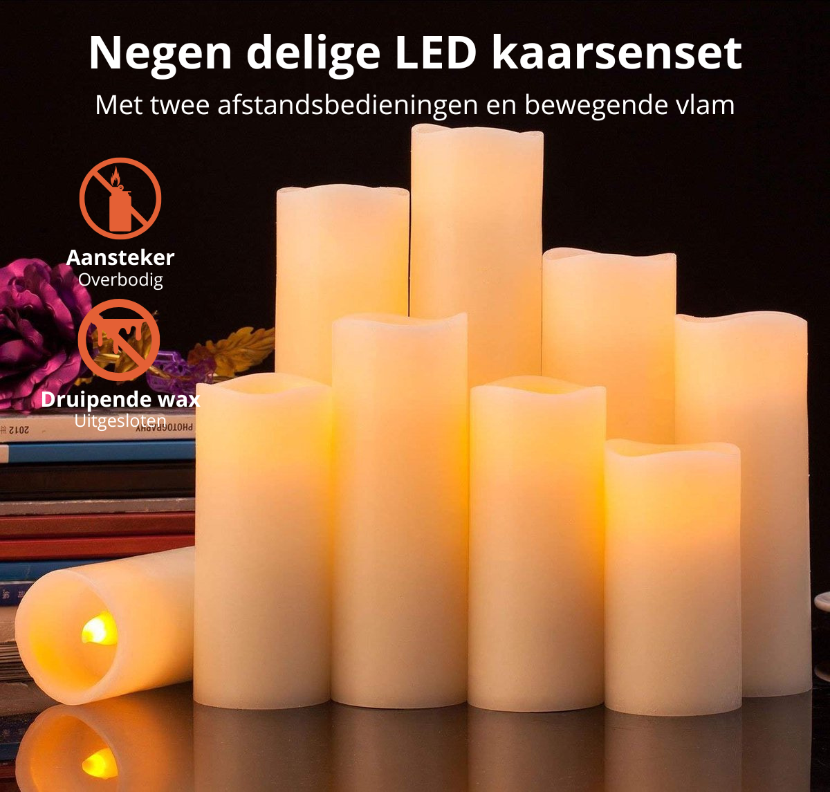 Led Kaarsen Met 2 Afstandsbediening - Set van 9 - Afbeelding 6