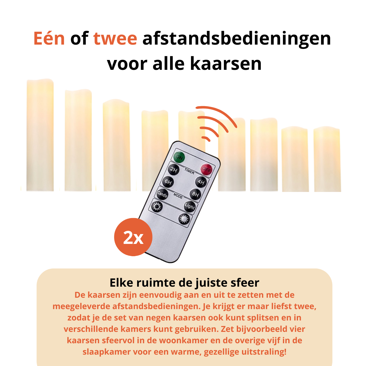 Led Kaarsen Met 2 Afstandsbediening - Set van 9 - Afbeelding 5