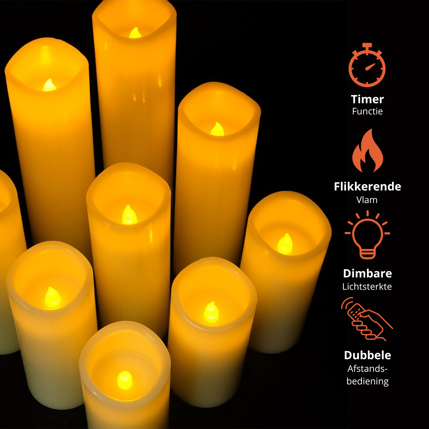 Led Kaarsen Met 2 Afstandsbediening - Set van 9 - Afbeelding 2
